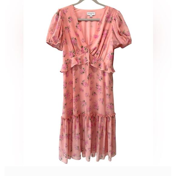 Loveshackfancy Target Fleur Pink Peach Roses Dress Short Sleeve Size 14 - Picture 2 of 5
